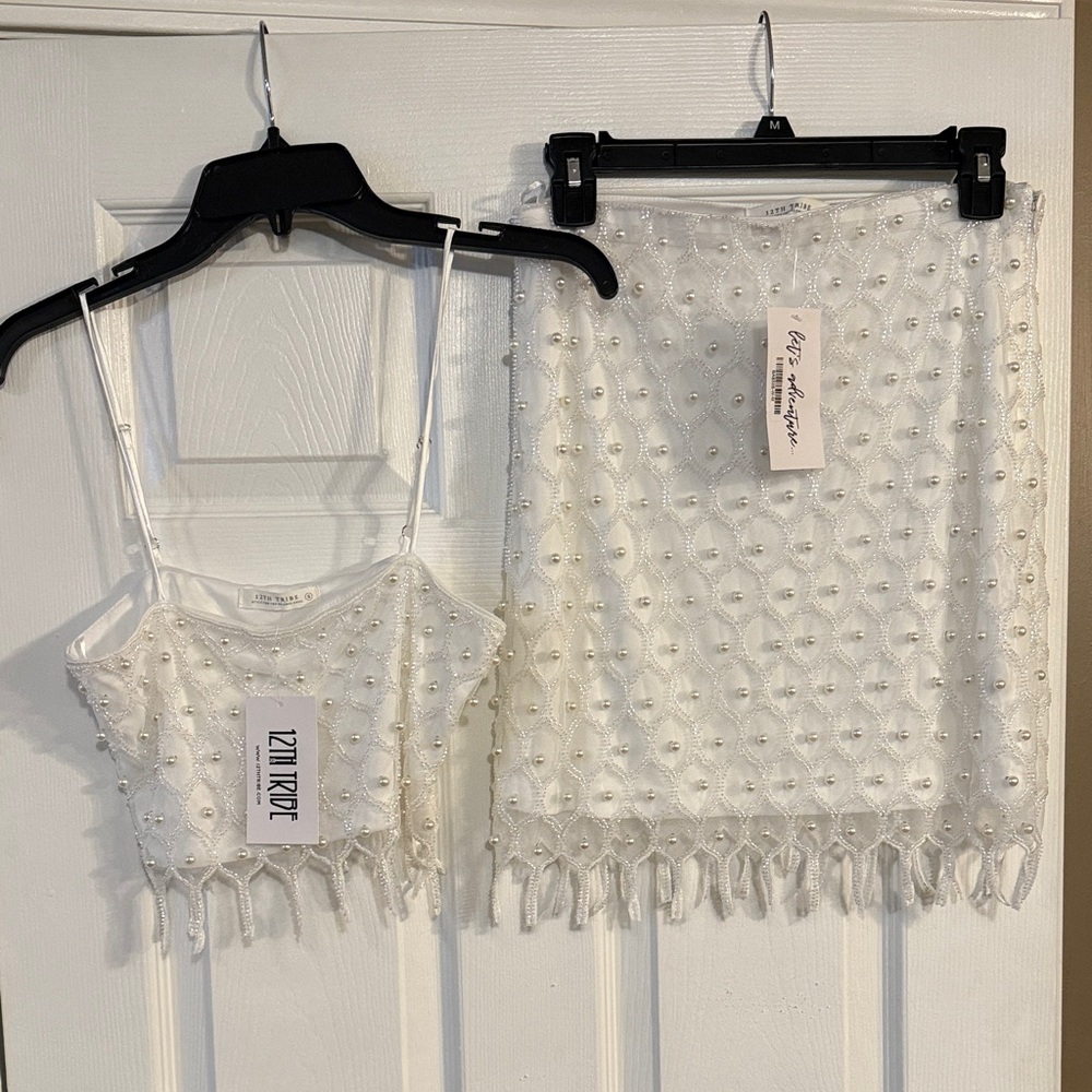 12th Tribe White Beaded Cropped Tank & Skirt Set - Picture 4 of 4